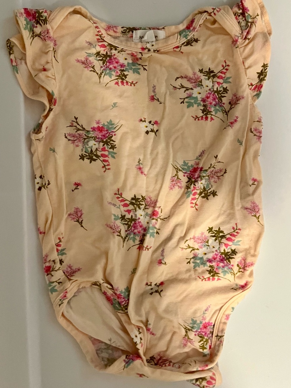 Angel Dear Peach Floral Baby Bodysuit with Pink & Green Bouquet